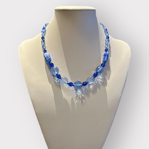 3 Piece Vintage Blue Beaded Necklace & Earring Set - Picture 1 of 5